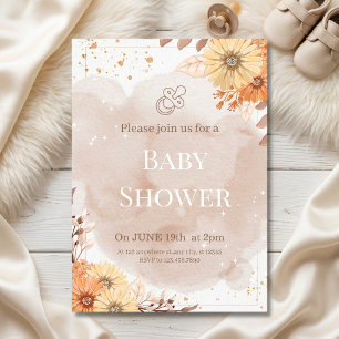 Elegant Beige Floral Baby Shower Invitation