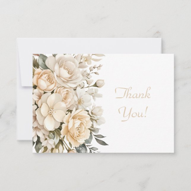 Elegant Beige Floral Bouquet Thank You Flat  Card (Front)