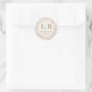 Elegant Beige Floral Classic Round Sticker