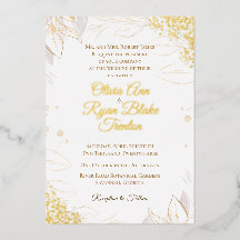 Elegant Beige Floral Foil Wedding Invitation