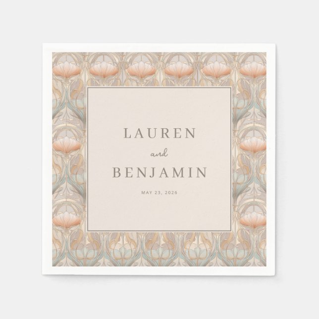 Elegant Beige Floral Motions Napkin (Front)