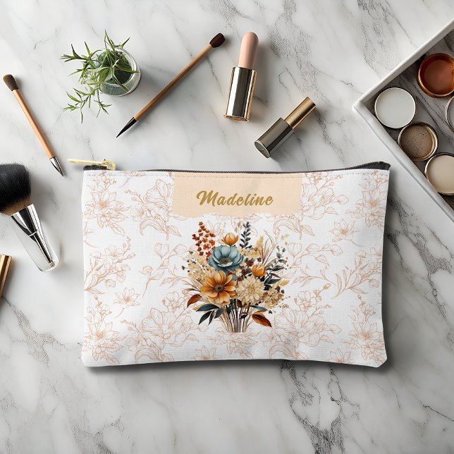 Elegant Beige Floral Name Accessory Pouch (Creator Uploaded)