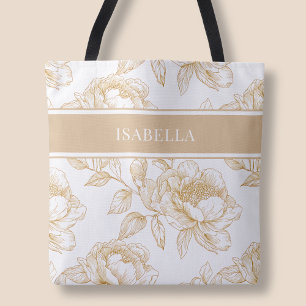 Elegant Beige Floral Pattern Chic Botanical Flower Tote Bag