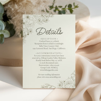 Elegant Beige Floral Script Wedding Details Enclosure Card