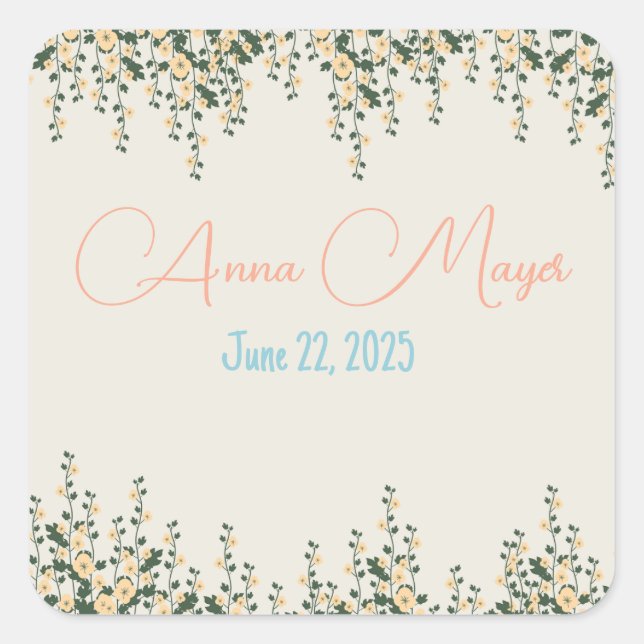 Elegant Beige Floral Sticker – Neutral Botanical  (Front)