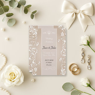 Elegant Beige Floral Swirl Wedding  Invitation