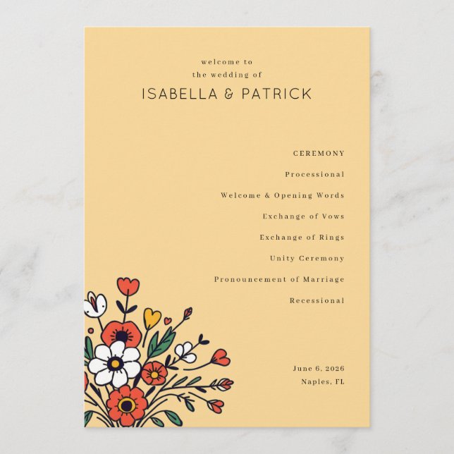 Elegant Beige Floral Wedding Ceremony Programme (Front)