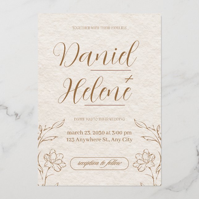 Elegant Beige Floral Wedding Invitation (Front)