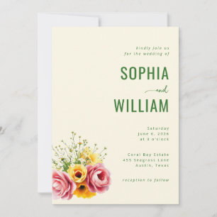 Elegant Beige Floral Wedding Invitation