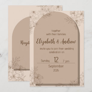 Elegant Beige Floral Wedding Invitation