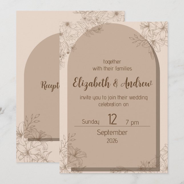 Elegant Beige Floral Wedding Invitation (Front/Back)