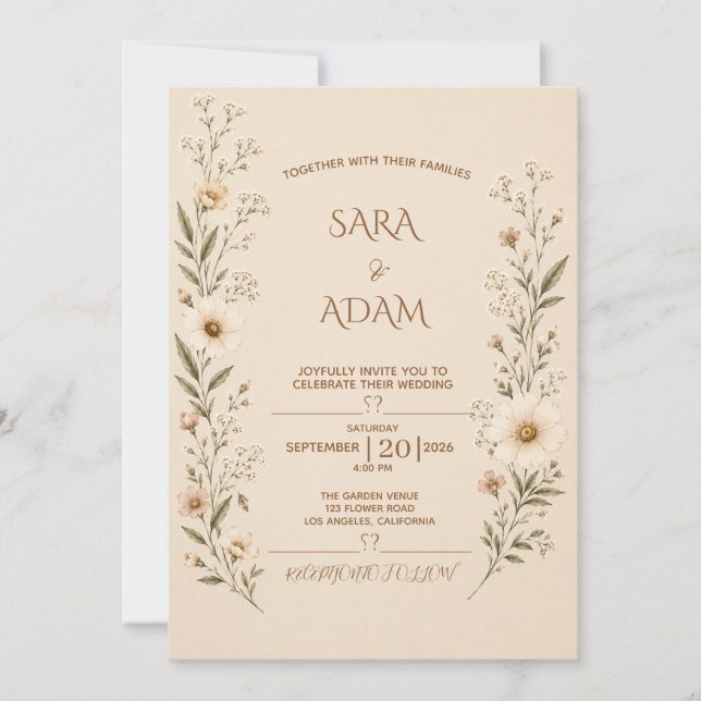Elegant Beige Floral Wedding Invitation (Front)