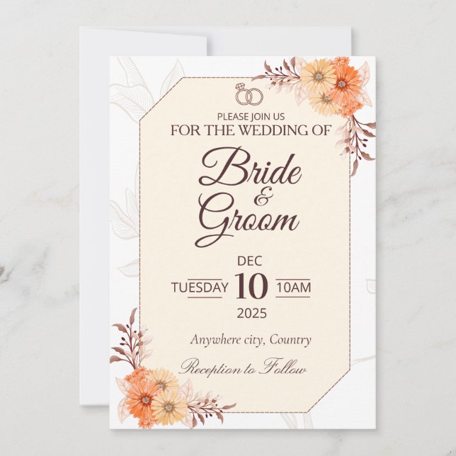 Elegant Beige Floral Wedding Invitation | Neutral  (Front)