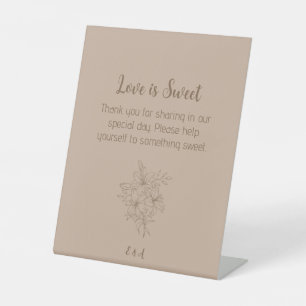 Elegant Beige Floral Wedding Pedestal Sign
