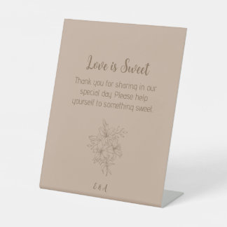Elegant Beige Floral Wedding Pedestal Sign