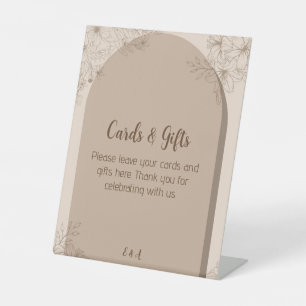 Elegant Beige Floral Wedding Pedestal Sign