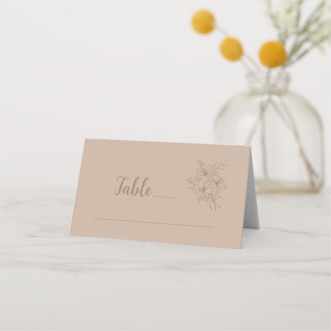 Elegant Beige Floral Wedding Place Card (Front)