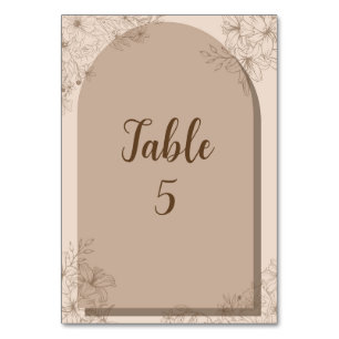 Elegant Beige Floral Wedding Table Number