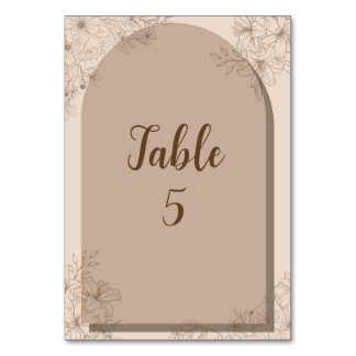 Elegant Beige Floral Wedding Table Number