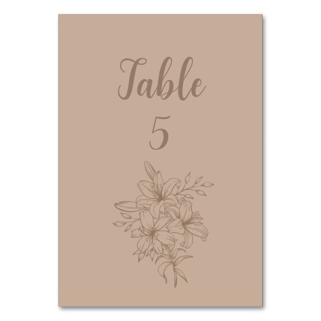 Elegant Beige Floral Wedding Table Number (Front)