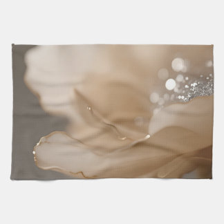 Elegant Beige Flower Close Up Tea Towel