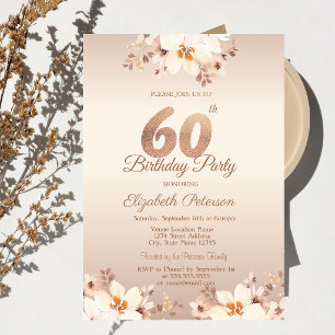 Elegant Beige Flowers 60th Birthday Invitation