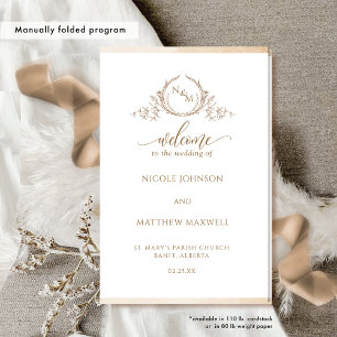 Elegant Beige Folded Wedding Ceremony Program