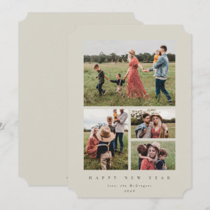 Elegant Beige Frame 4 Photo Happy New Year Holiday Card
