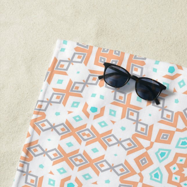 Elegant beige geometric retro pattern beach towel (In Situ)
