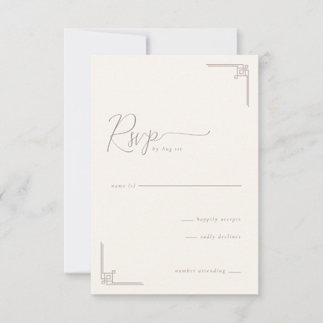 Elegant Beige Geometric RSVP Card (Front)