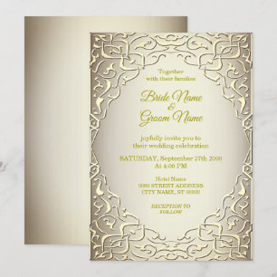 Elegant Beige Gold Decorative Wedding Invitation