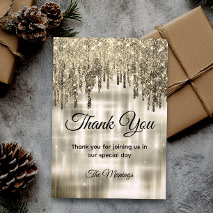 Elegant beige gold dripping glitter thank you  card