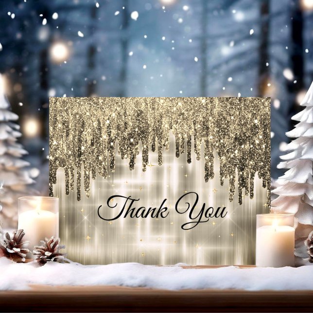 Elegant beige gold dripping glitter thank you card (Creator Uploaded)