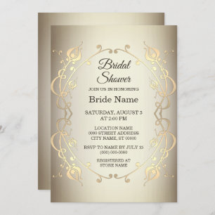 Elegant Beige Gold Floral Bridal Shower Invitation