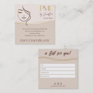 Elegant Beige & Gold PMU Gift Certificate Card