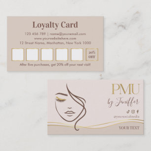 Elegant Beige & Gold PMU Loyalty Card