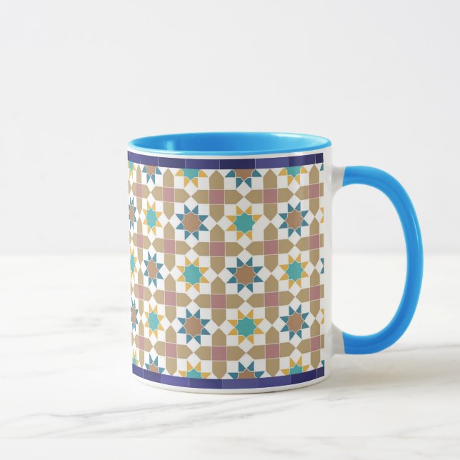 Elegant Beige Green and Red Geometric Pattern Mug (Right)