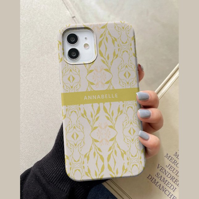 Elegant Beige Green Floral Personalised Case-Mate iPhone Case (Creator Uploaded)