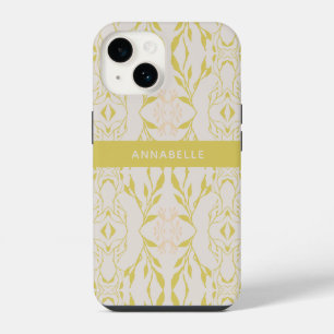 Elegant Beige Green Floral Personalised iPhone 14 Case