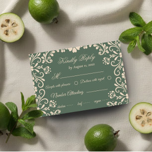 Elegant Beige Green Wedding Rsvp Enclosure Card