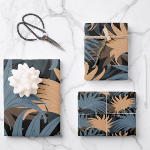 Elegant Beige Grey Palm Leaves Foliage Exotic Wrapping Paper Sheet
