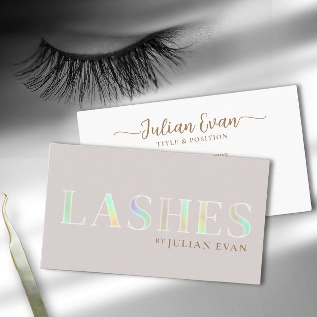 Elegant Beige Holographic Lash Technician Business Card (Creator Uploaded)