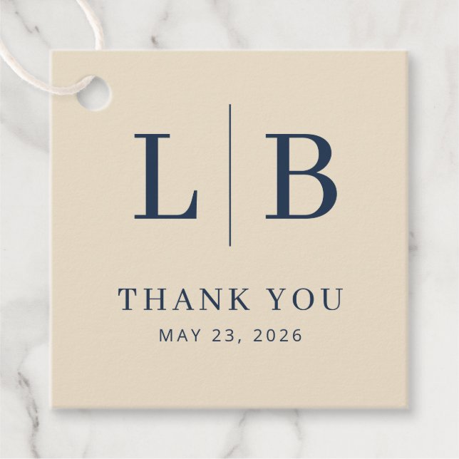 Elegant Beige Initials Divider Favour Tags (Front)