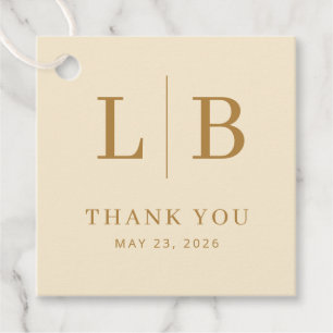 Elegant Beige Initials Thank You Favour Tags