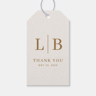 Elegant Beige Initials Thank You Gift Tags