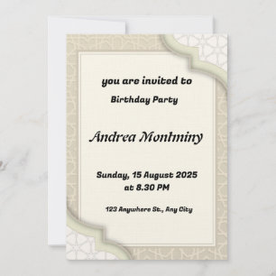 Elegant Beige Islamic Geometric Pattern Birthday Invitation
