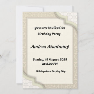 Elegant Beige Islamic Geometric Pattern Birthday Invitation