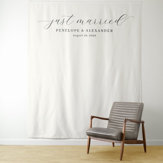 Elegant Beige Just Married Calligraphy Tapestry (In Situ)