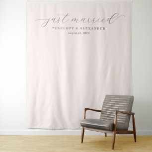 Elegant Beige Just Married Calligraphy Tapestry
