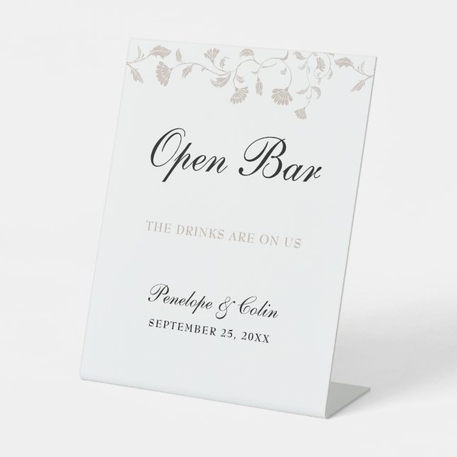 Elegant Beige Library Book Cover Open Bar Pedestal Sign (Front)
